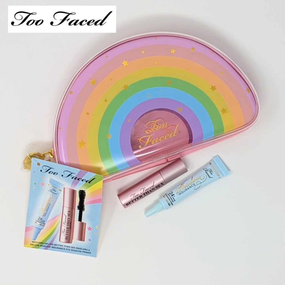 LIMITED EDITION Too Faced Rainbow Makeup Bag + Mascara + Primer Insurance NIB